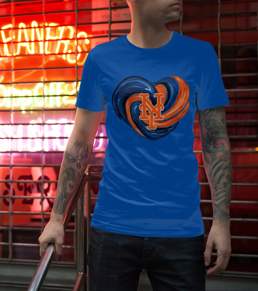 New York Mets Heart Swirl Icon Emblem T-Shirt