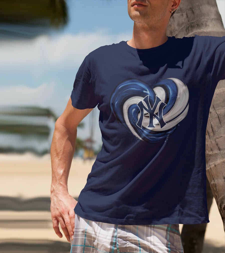 New York Yankees Heart Logo In Blue And White Swirl T-Shirt