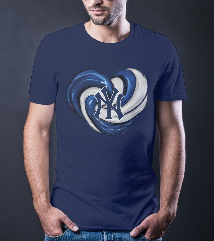 New York Yankees Heart Logo In Blue And White Swirl T-Shirt