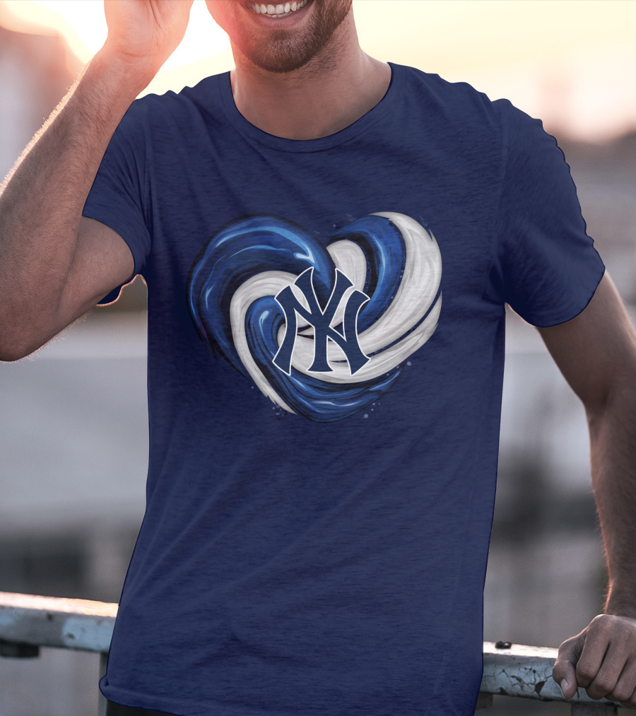 New York Yankees Heart Logo In Blue And White Swirl T-Shirt