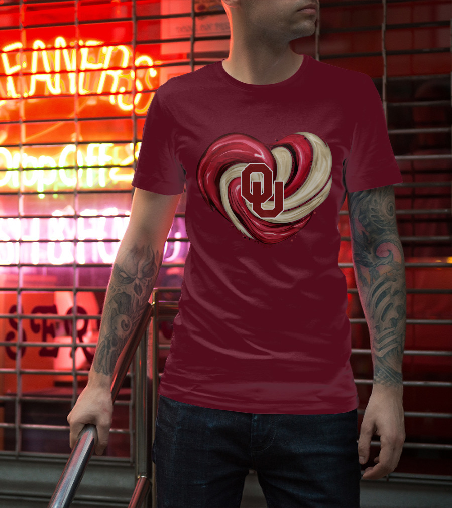 OU Red Gold Heart Tornado T-Shirt