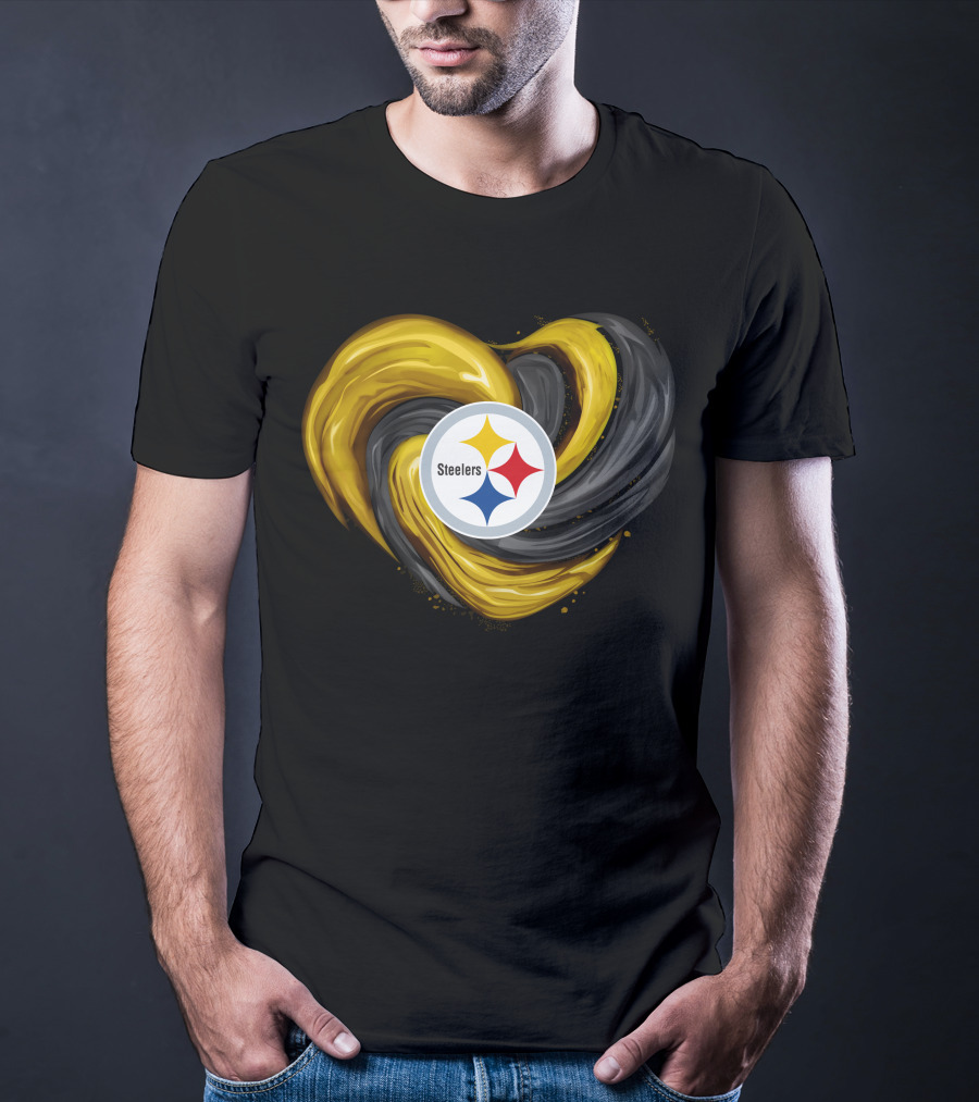 Steelers Tornado Heart Black And Gold Swirl T-Shirt