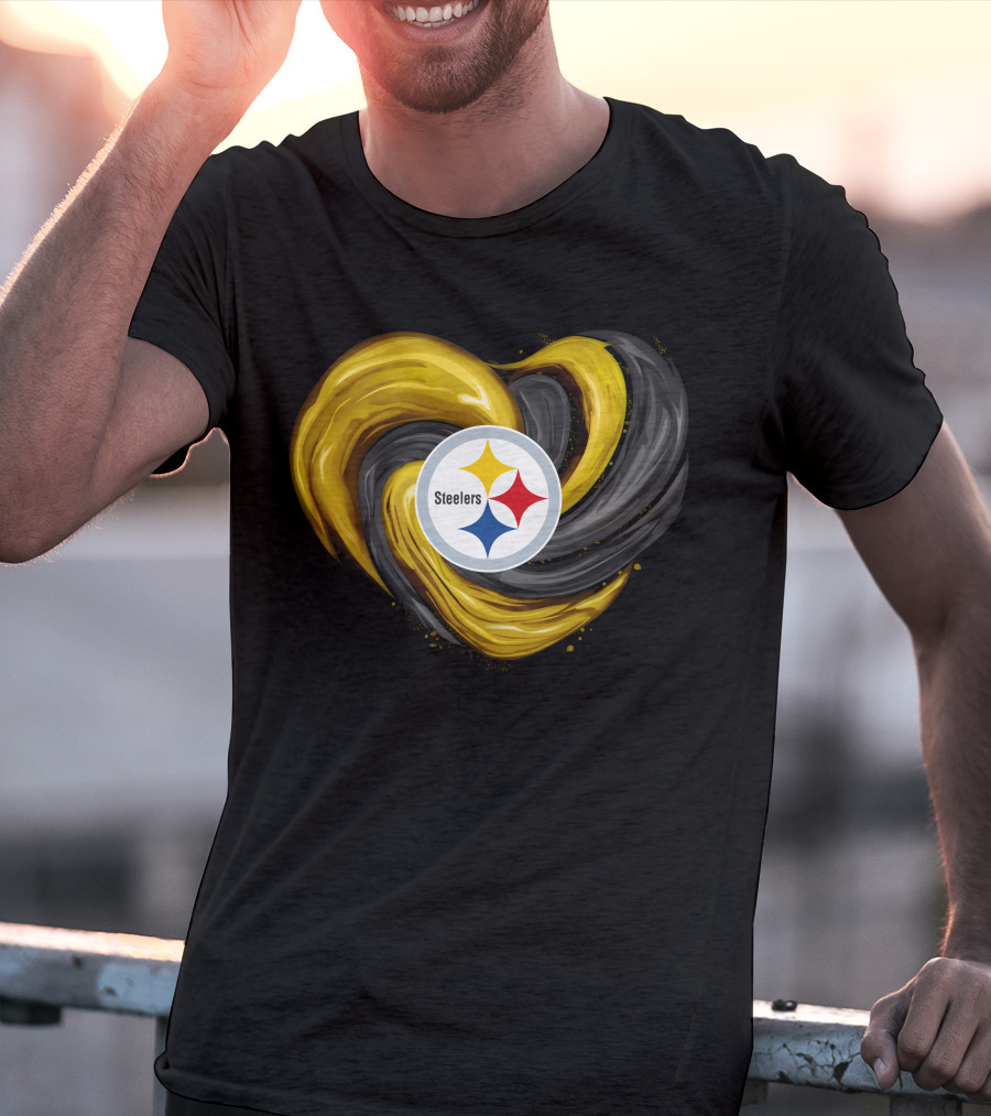 Steelers Tornado Heart Black And Gold Swirl T-Shirt