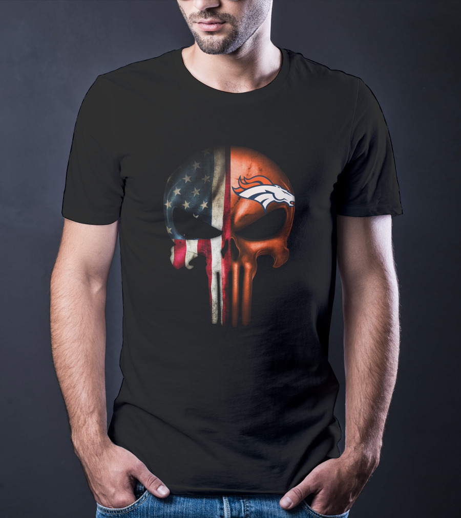 American Flag Punisher Skull Denver Broncos T-Shirt