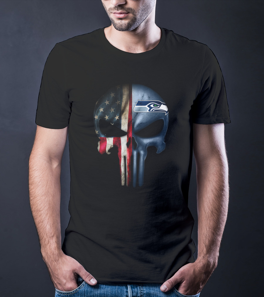 The Punisher Skull American Flag Seattle Seahawks T-Shirt
