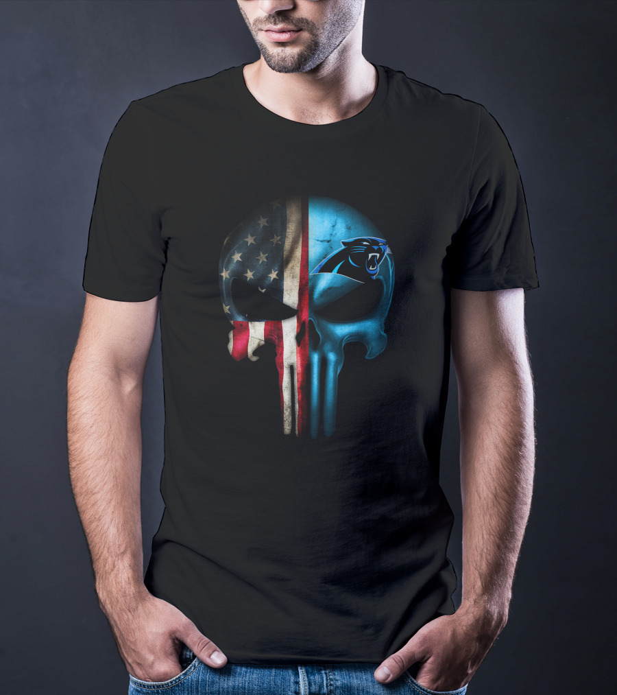 American Flag Punisher Skull Carolina Panthers T-Shirt