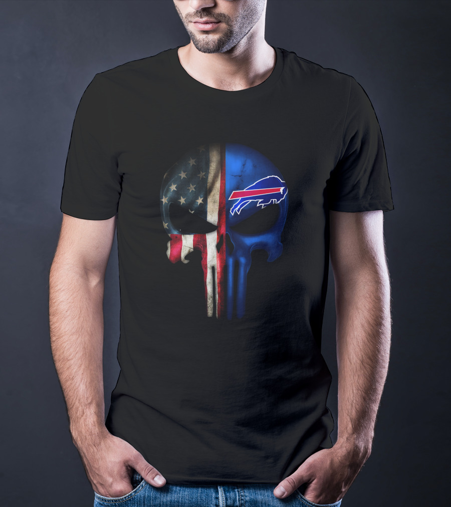 The Punisher Skull American Flag Buffalo Bills T-Shirt