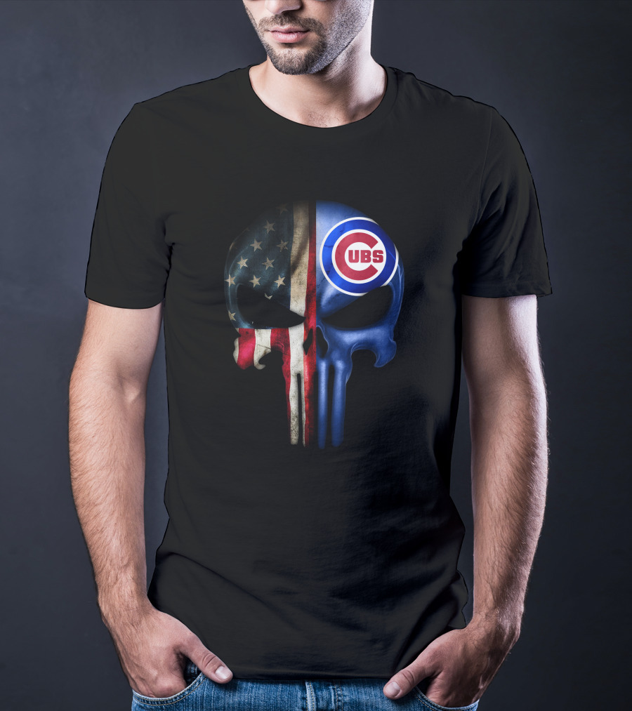 Chicago Cubs Punisher Skull American Flag T-Shirt