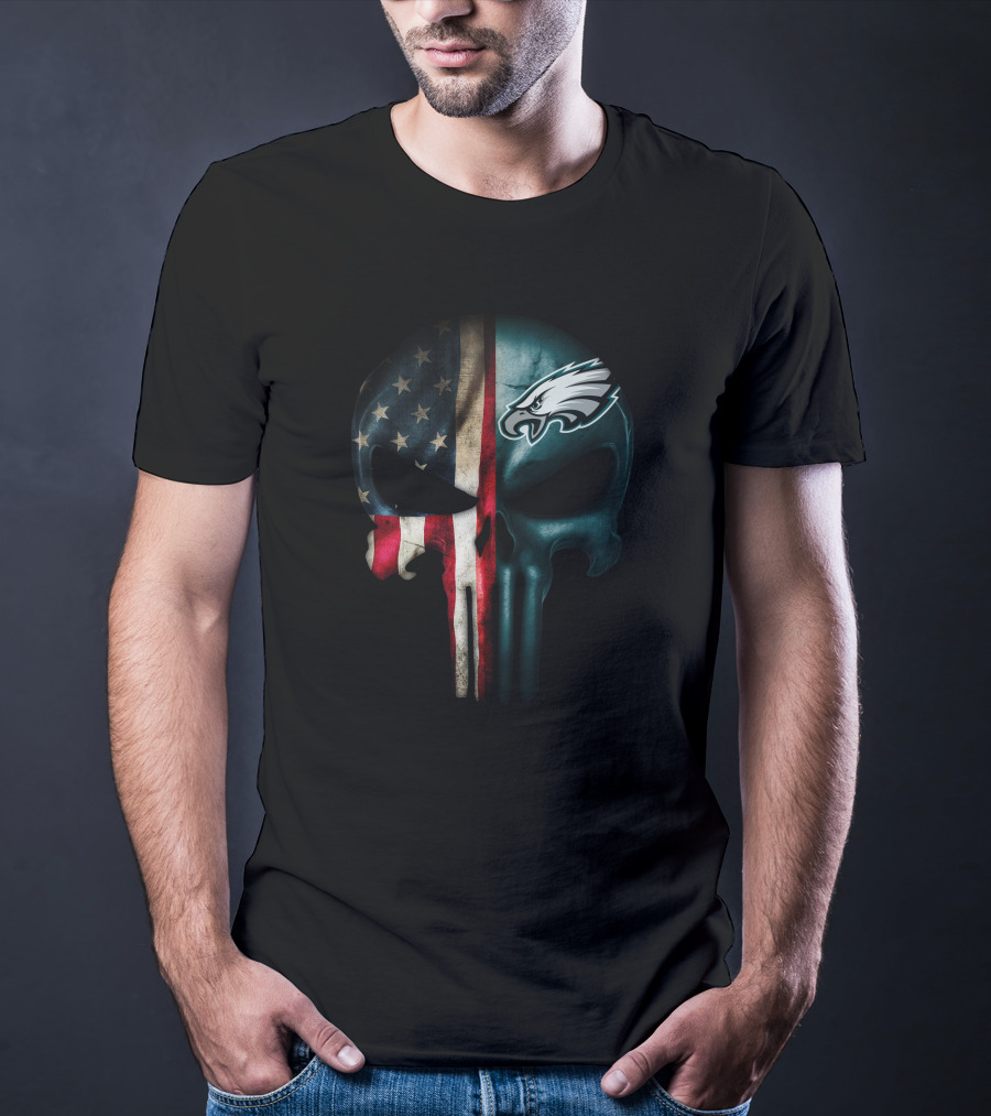 American Flag Punisher Skull Philadelphia Eagles T-Shirt