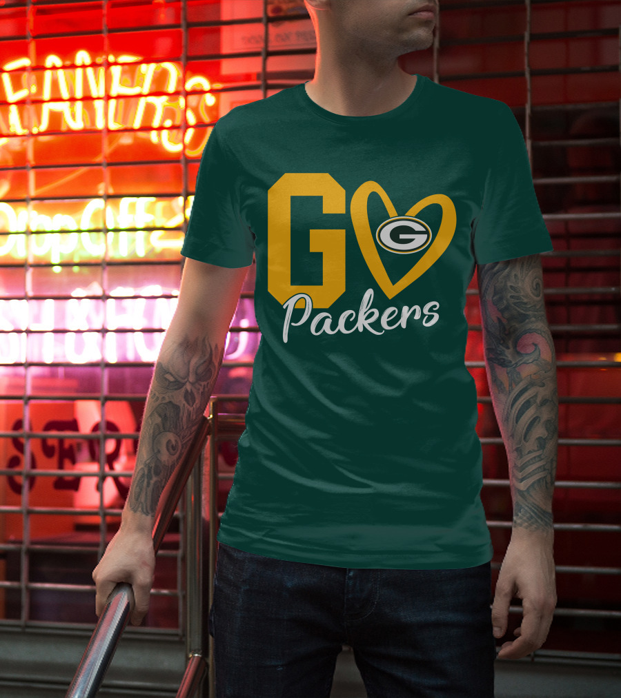 Go Packers Heart Logo Green Bay Enthusiasm T-Shirt