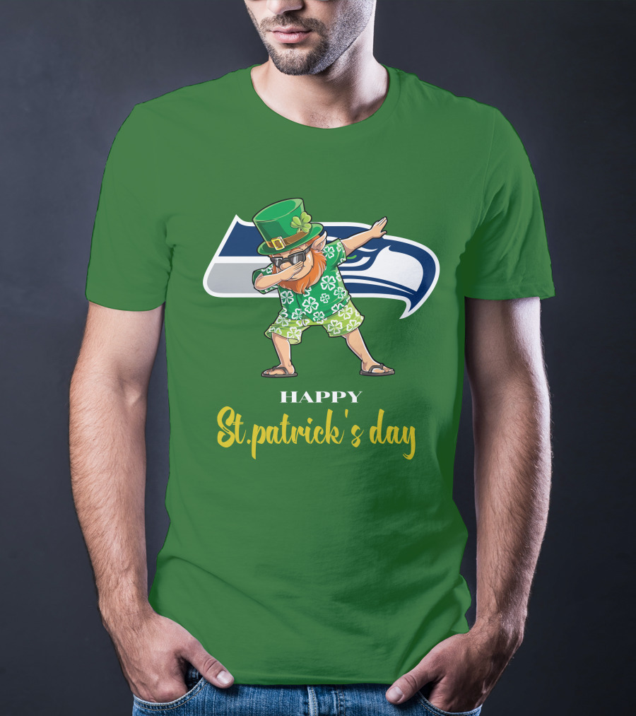 Seattle Seahawks Happy St. Patrick's Day Dabbing Leprechaun T-Shirt