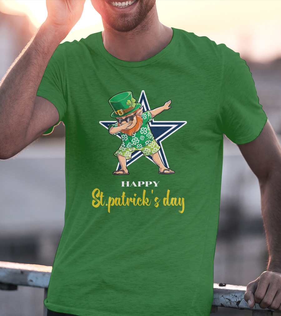 Happy St. Patrick's Day Dallas Cowboys Leprechaun Dabbing T-Shirt