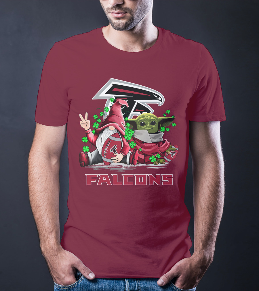 Leprechauns Gnomes Baby Yoda Hug Atlanta Falcons Shamrock Football T-Shirt