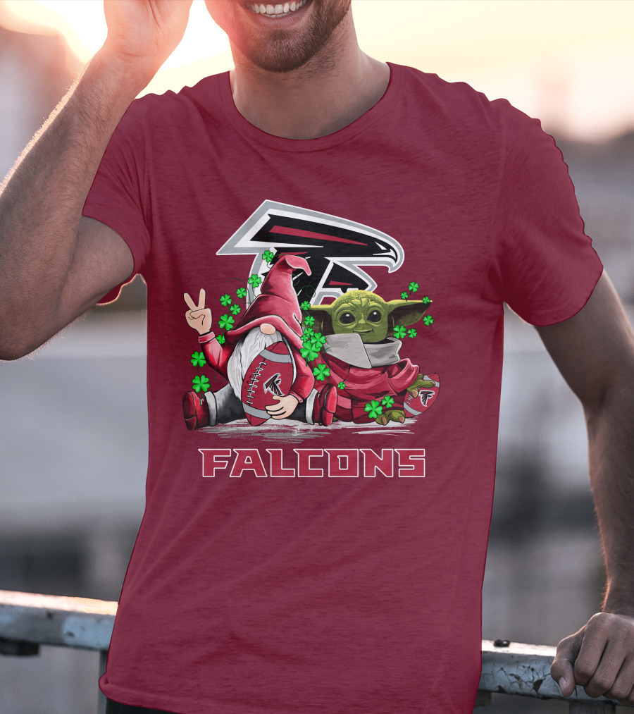 Leprechauns Gnomes Baby Yoda Hug Atlanta Falcons Shamrock Football T-Shirt