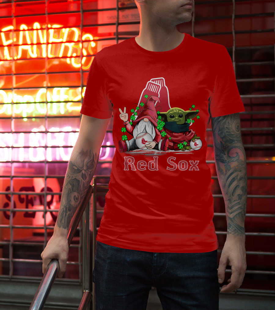 Leprechauns Gnomes Baby Yoda Red Sox Boston Baseball T-Shirt