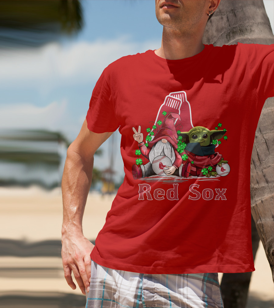 Leprechauns Gnomes Baby Yoda Red Sox Boston Baseball T-Shirt