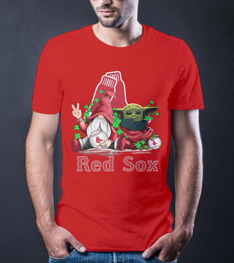 Leprechauns Gnomes Baby Yoda Red Sox Boston Baseball T-Shirt