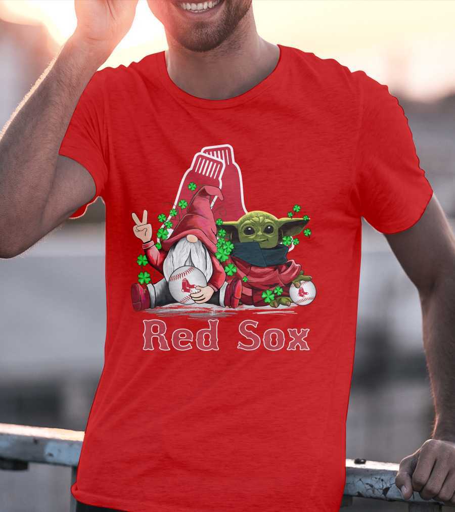 Leprechauns Gnomes Baby Yoda Red Sox Boston Baseball T-Shirt