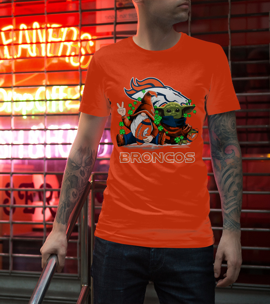 Broncos Leprechaun Gnome Baby Yoda Hugging Football Fan T-Shirt