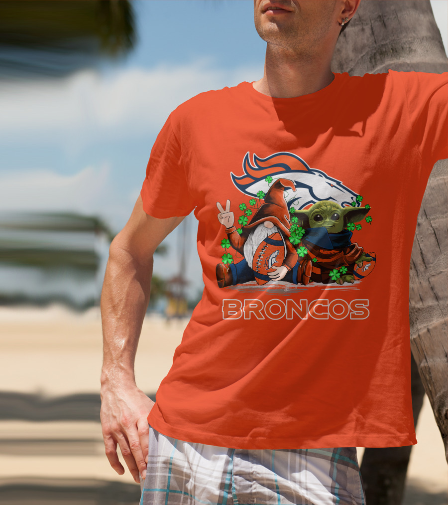 Broncos Leprechaun Gnome Baby Yoda Hugging Football Fan T-Shirt