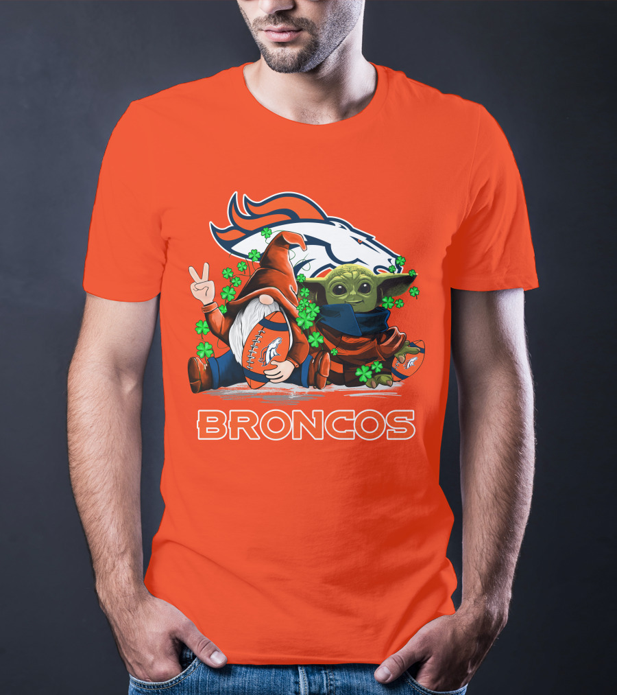Broncos Leprechaun Gnome Baby Yoda Hugging Football Fan T-Shirt