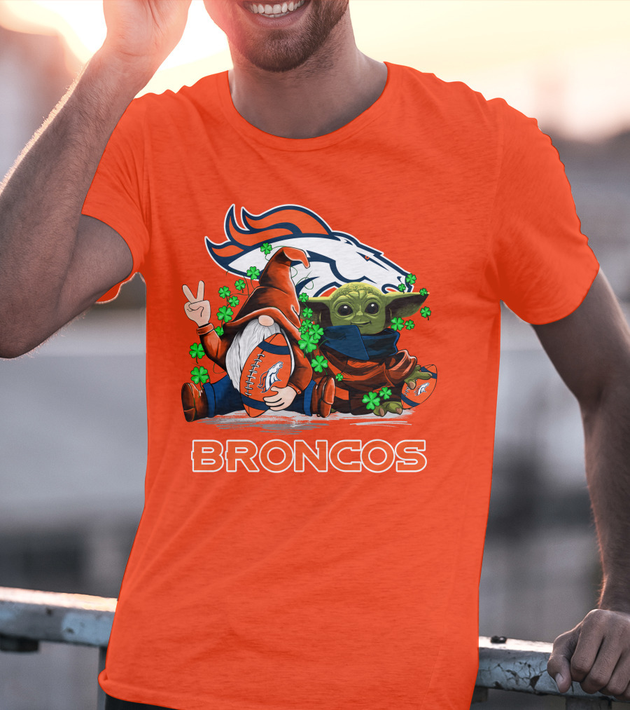 Broncos Leprechaun Gnome Baby Yoda Hugging Football Fan T-Shirt