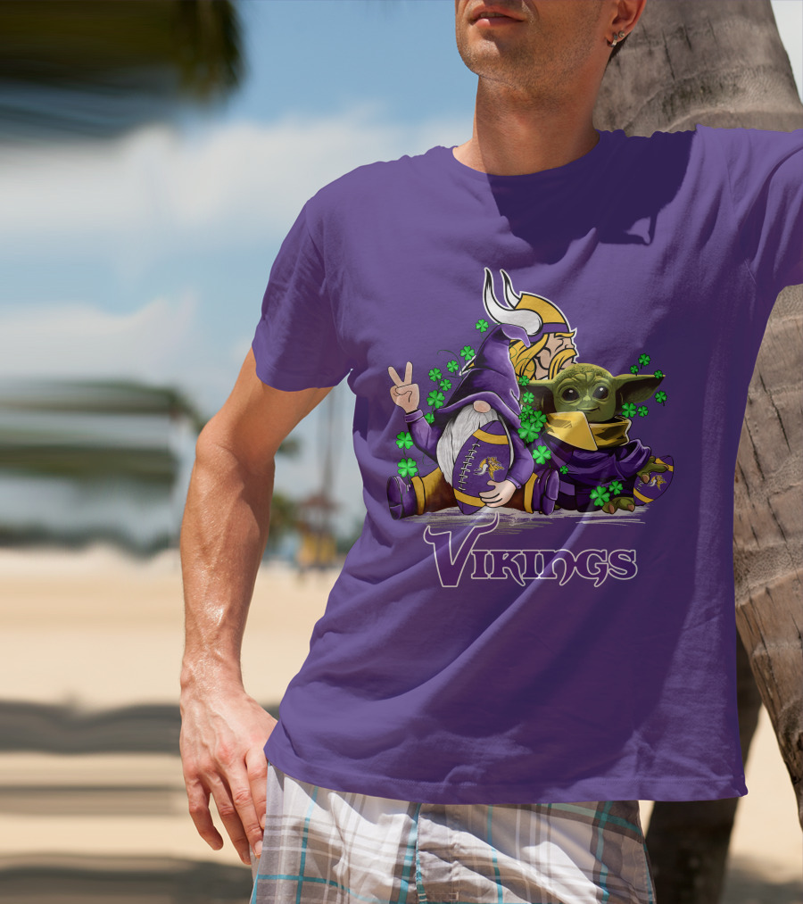 Leprechauns Gnomes Baby Yoda Hug Vikings Football Team T-Shirt