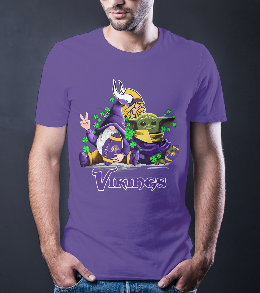 Leprechauns Gnomes Baby Yoda Hug Vikings Football Team T-Shirt