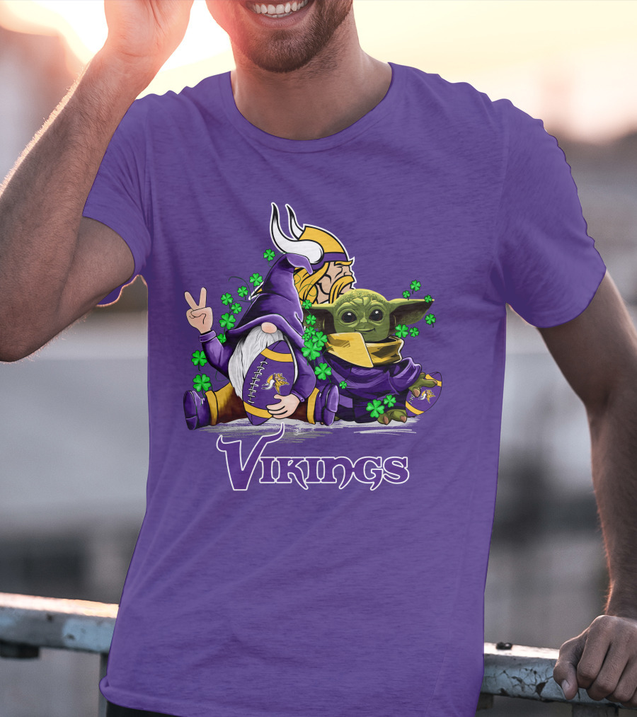 Leprechauns Gnomes Baby Yoda Hug Vikings Football Team T-Shirt
