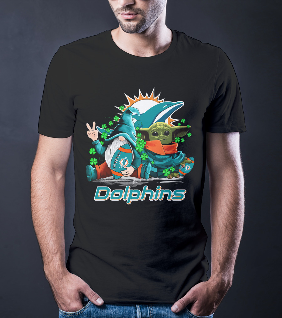 Miami Dolphins Leprechauns Gnomes Baby Yoda Hug T-Shirt