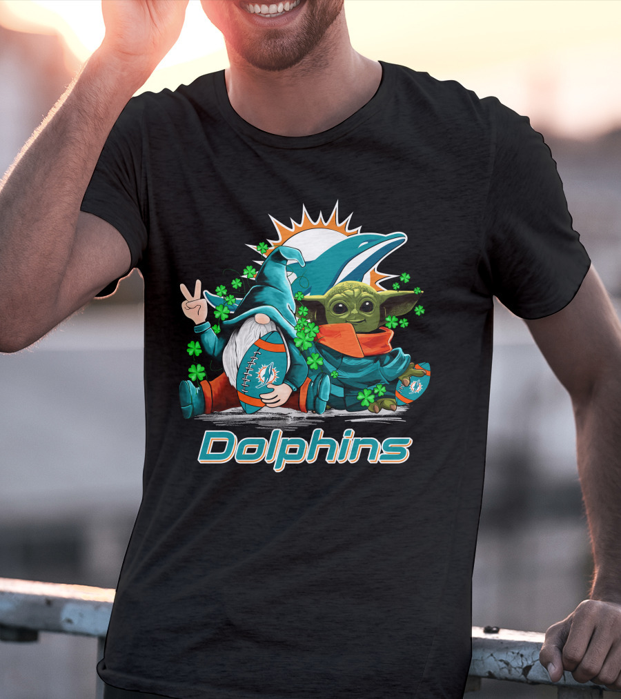 Miami Dolphins Leprechauns Gnomes Baby Yoda Hug T-Shirt