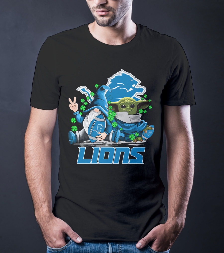 Leprechauns Gnomes Baby Yoda Lions Football Detroit Clover Hug T-Shirt