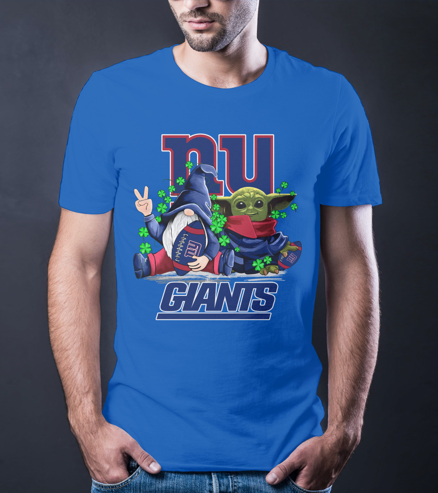 New York Giants Leprechauns Gnomes Baby Yoda Football Clover T-Shirt