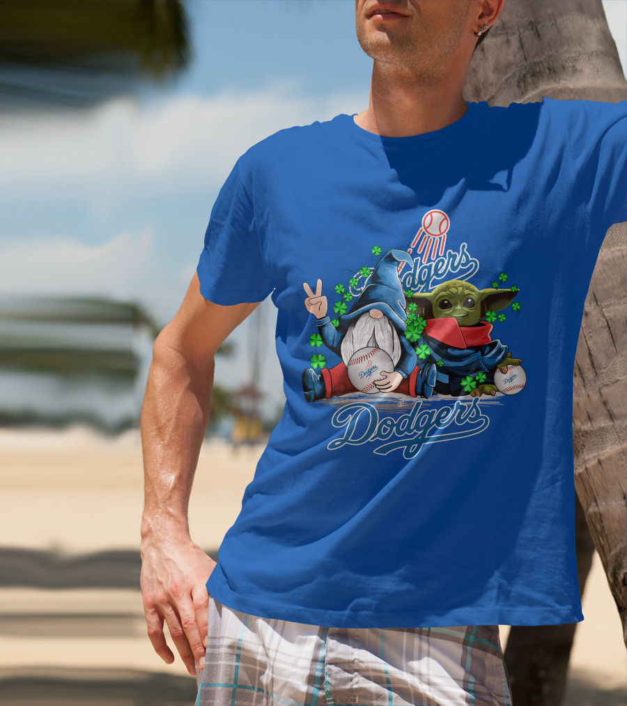 Dodgers Gnomes And Baby Yoda With Baseball And Shamrocks T-Shirt
