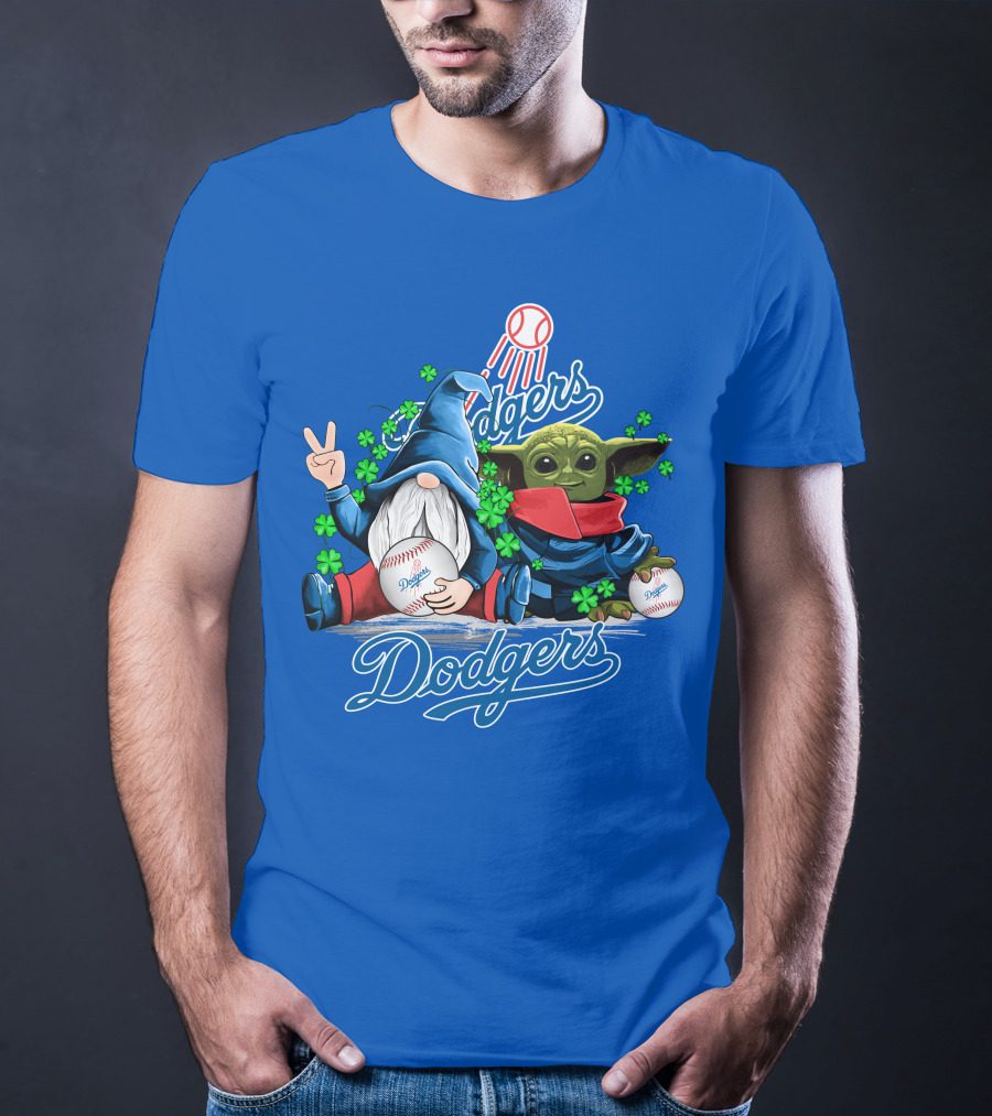 Dodgers Gnomes And Baby Yoda With Baseball And Shamrocks T-Shirt