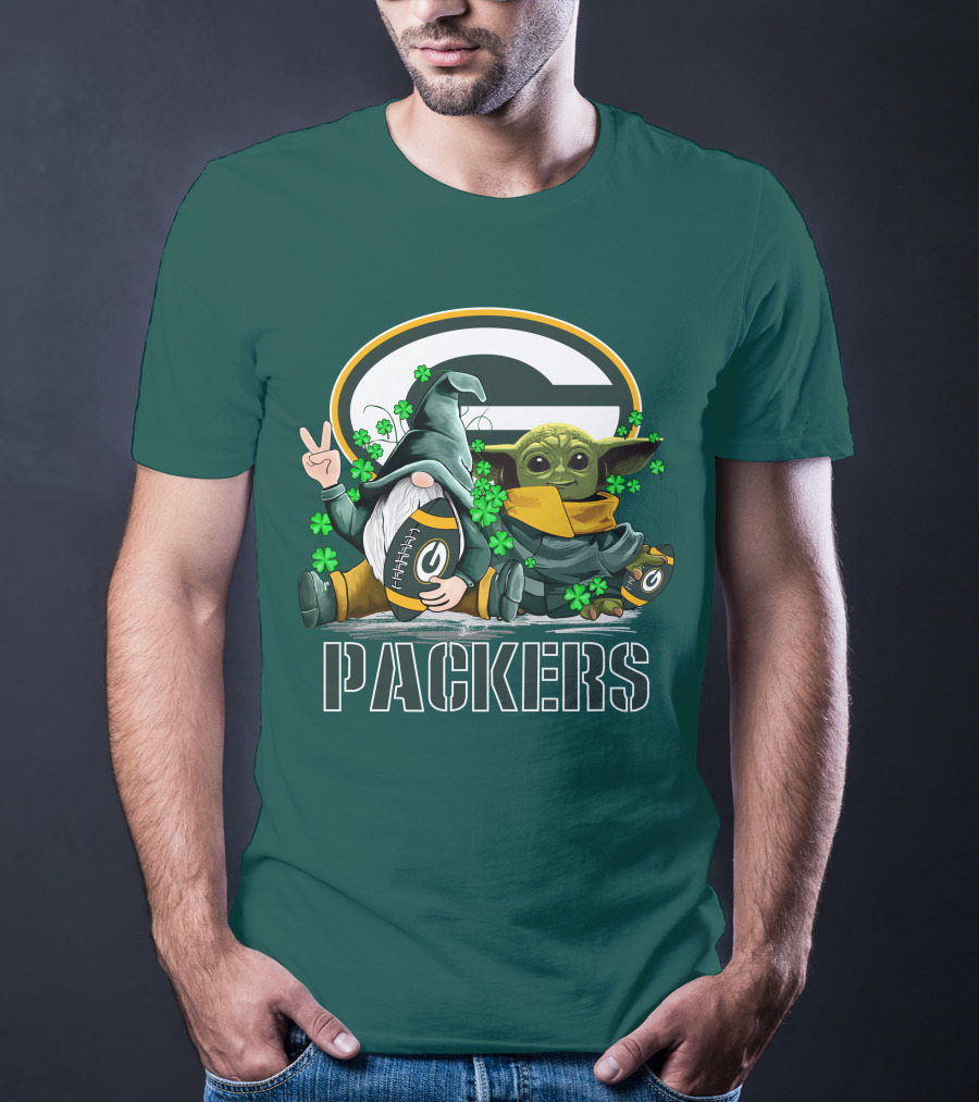 Leprechauns Gnomes Baby Yoda Packers Logo Shamrocks Hug Green Bay T-Shirt