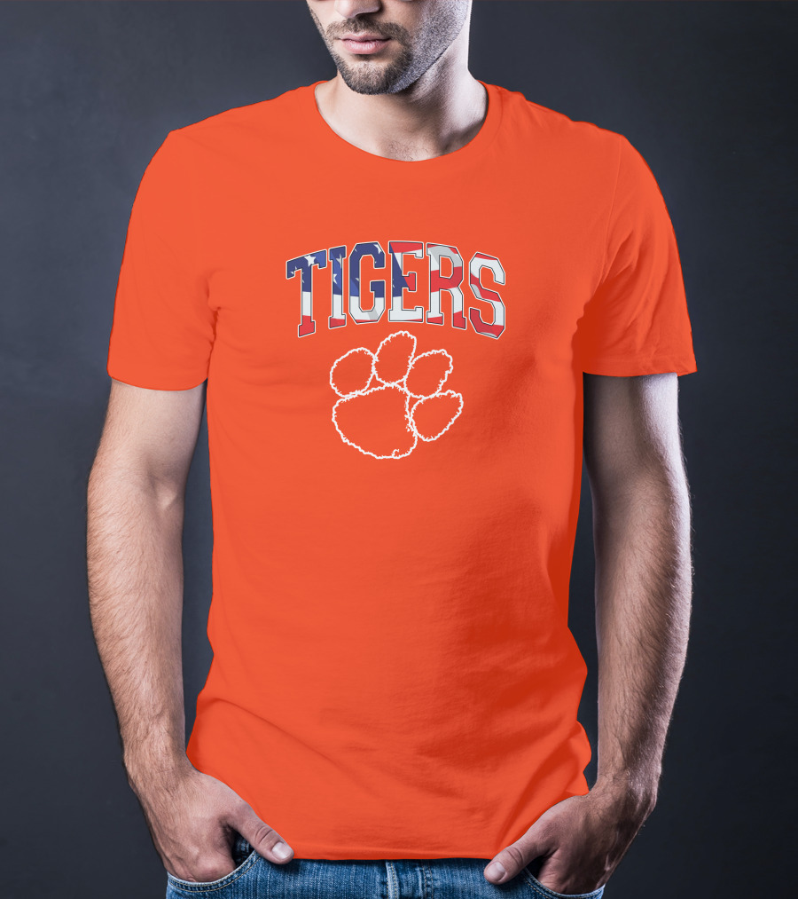 Tigers American Flag Paw Prints T-Shirt