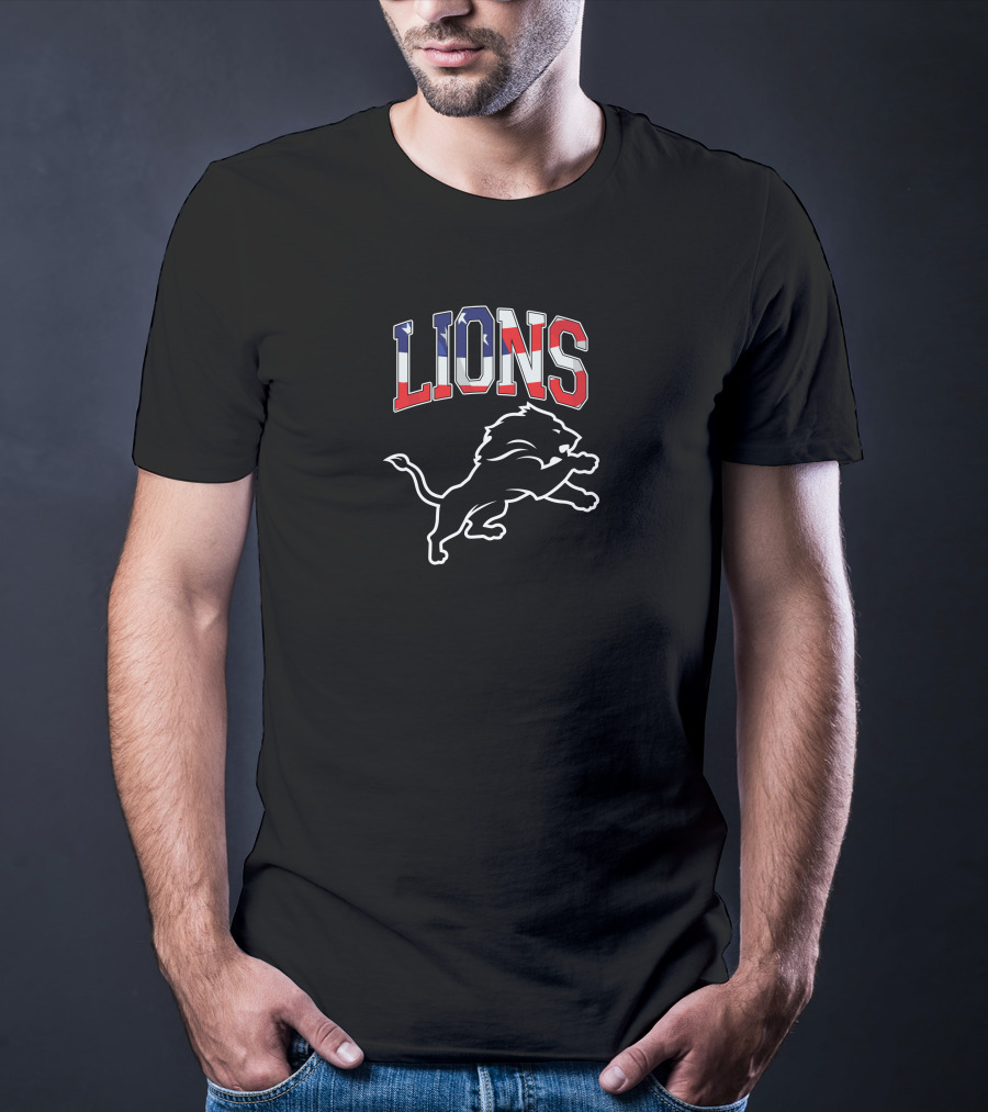 Lions American Flag Detroit Football Pride T-Shirt