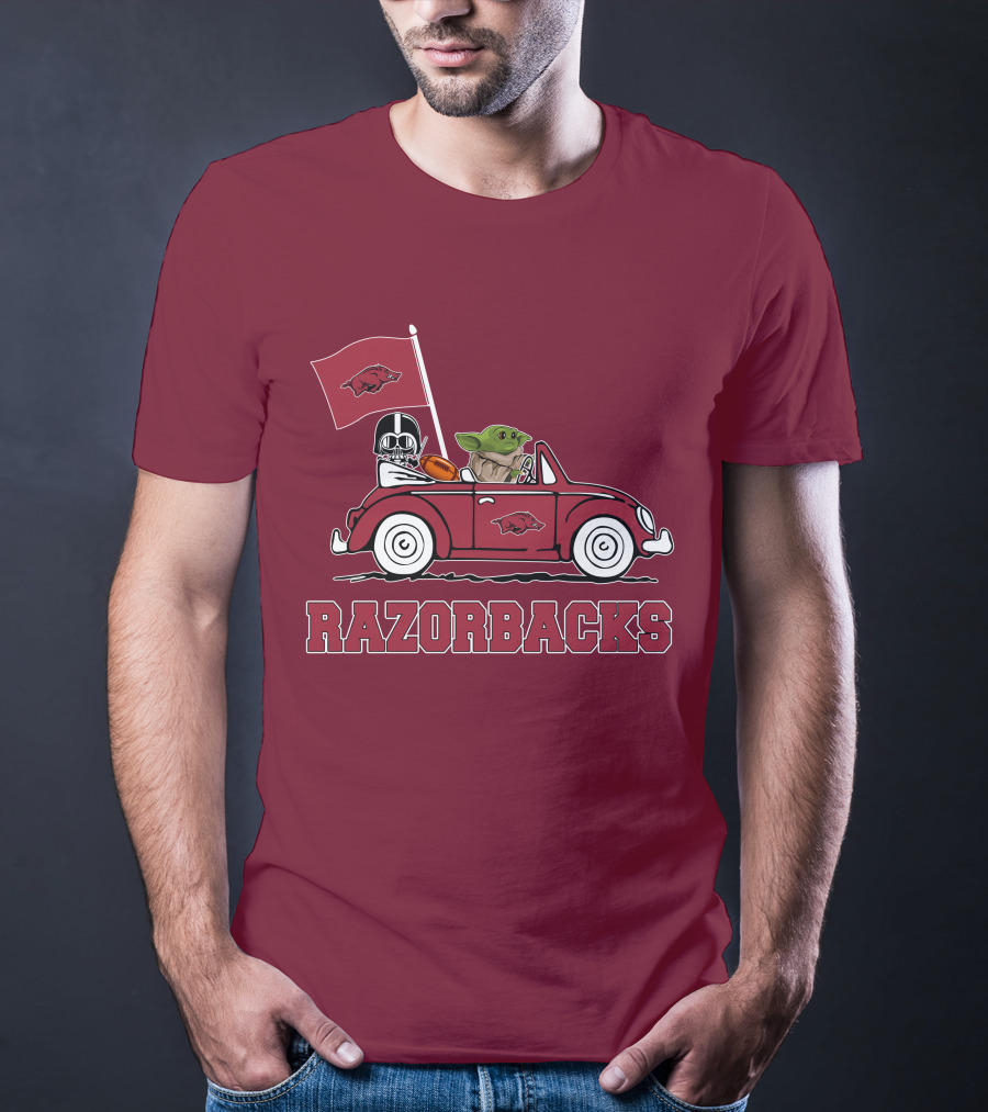 Arkansas Razorbacks Darth Vader Baby Yoda Driving Star Wars Car T-Shirt