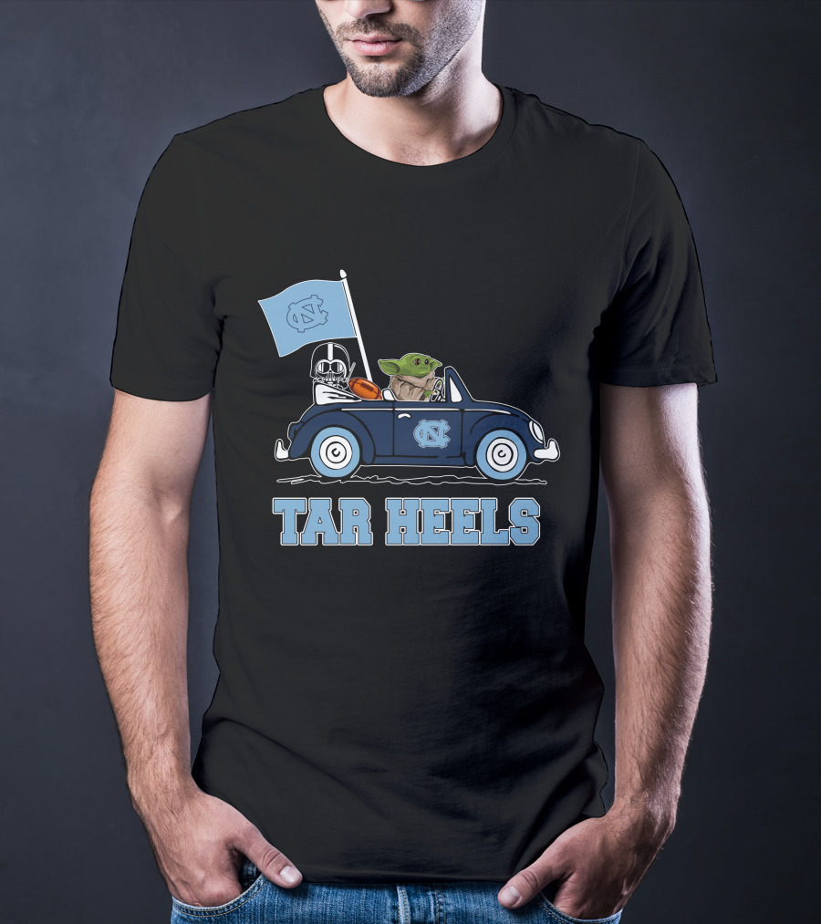North Carolina Tar Heels Darth Vader Baby Yoda Driving Car Star Wars T-Shirt