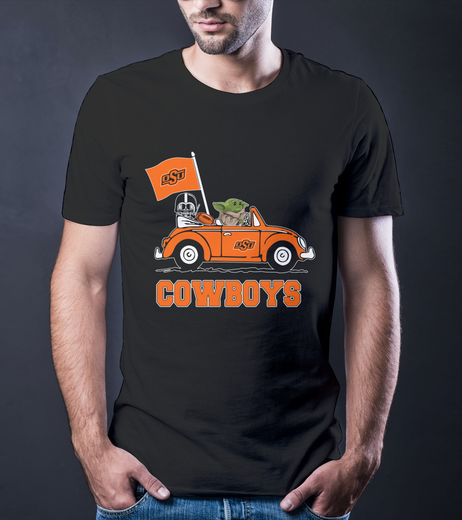 Oklahoma State Cowboys Darth Vader Baby Yoda Driving OsU Flag T-Shirt