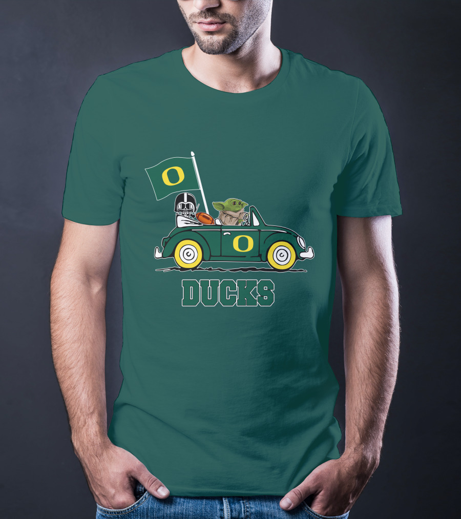 Oregon Ducks Darth Vader Baby Yoda Car Star Wars Football T-Shirt