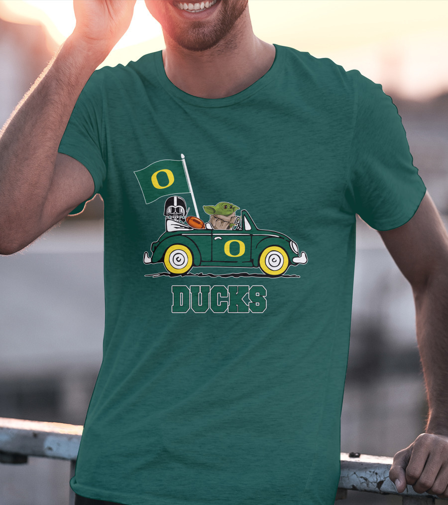 Oregon Ducks Darth Vader Baby Yoda Car Star Wars Football T-Shirt