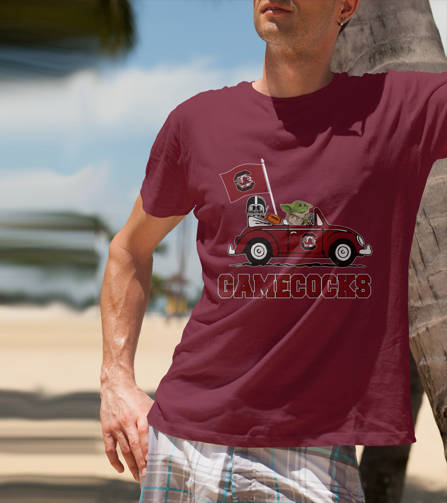Gamecocks Baby Yoda Darth Vader Driving Football Star Wars T-Shirt