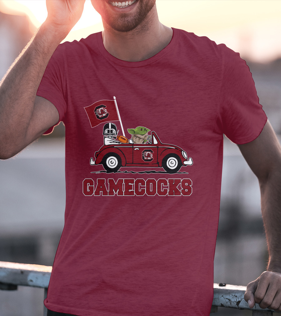 Gamecocks Baby Yoda Darth Vader Driving Football Star Wars T-Shirt