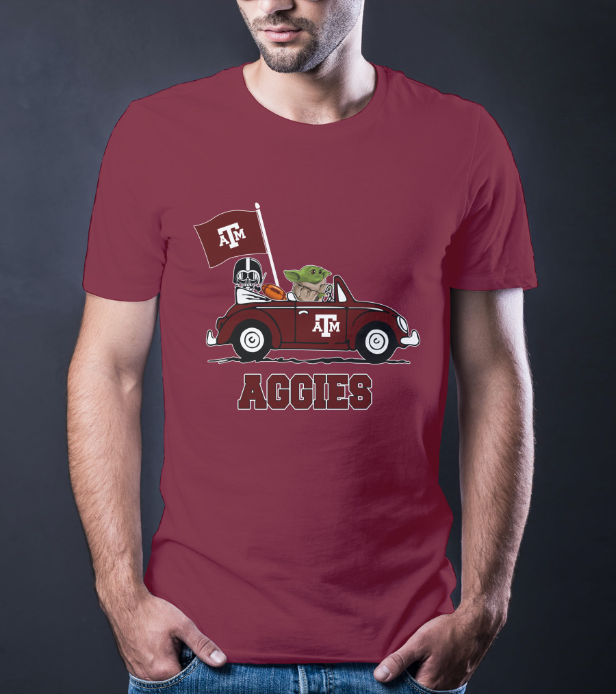 Aggies Star Wars Inspired Driving Scene With Football And Flag T-Shirt