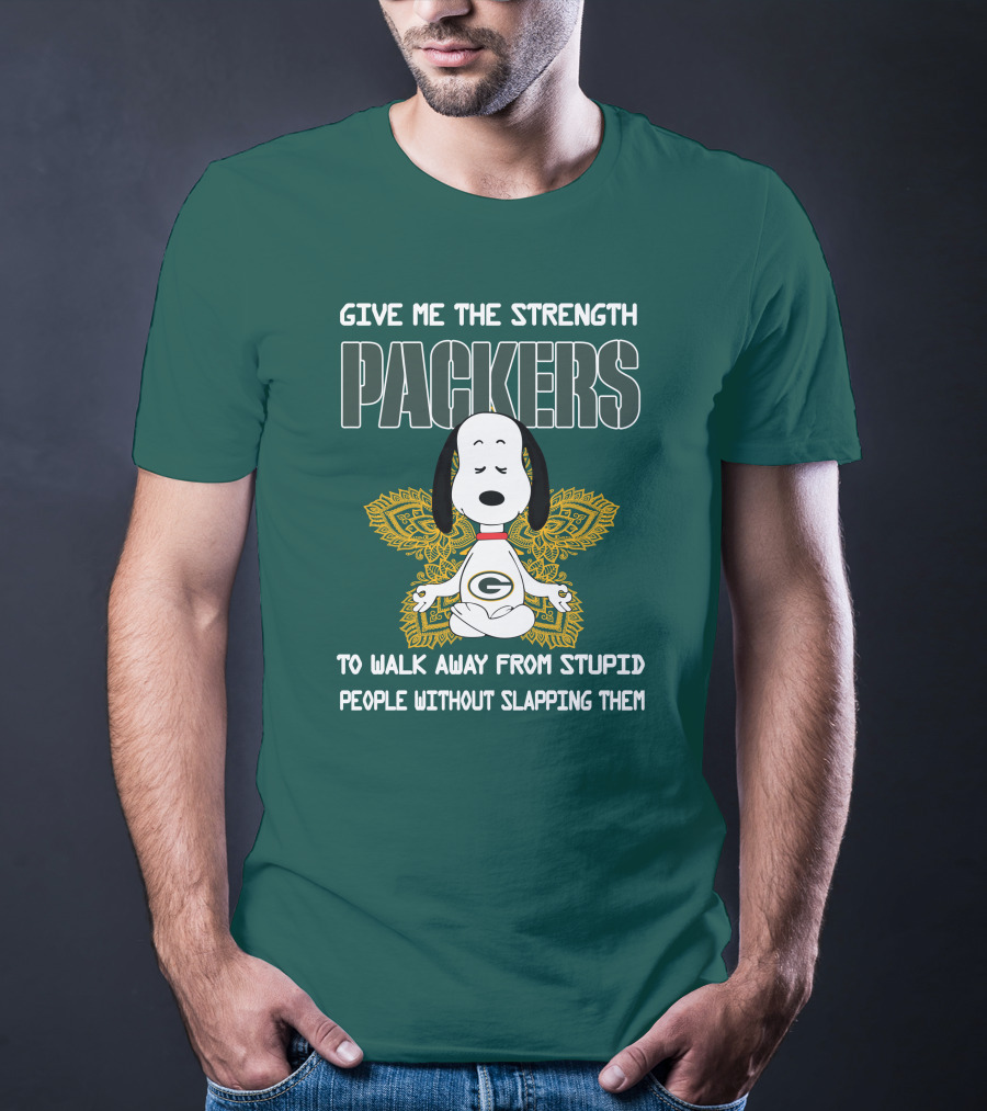 Packers Snoopy Yoga Give Me The Strength To Walk Away From Stupid People Without Slapping Them T-Shirt