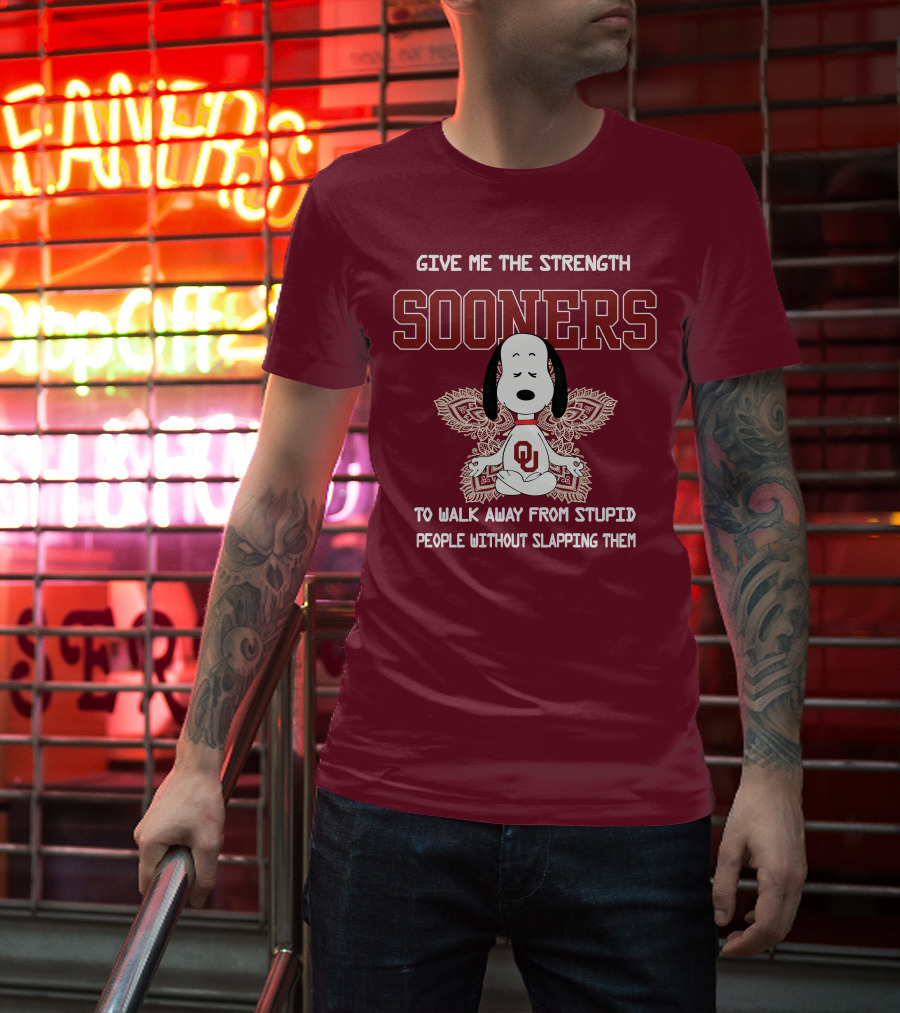 Give Me The Strength Sooners Snoopy OU Walk Away From Stupid People T-Shirt