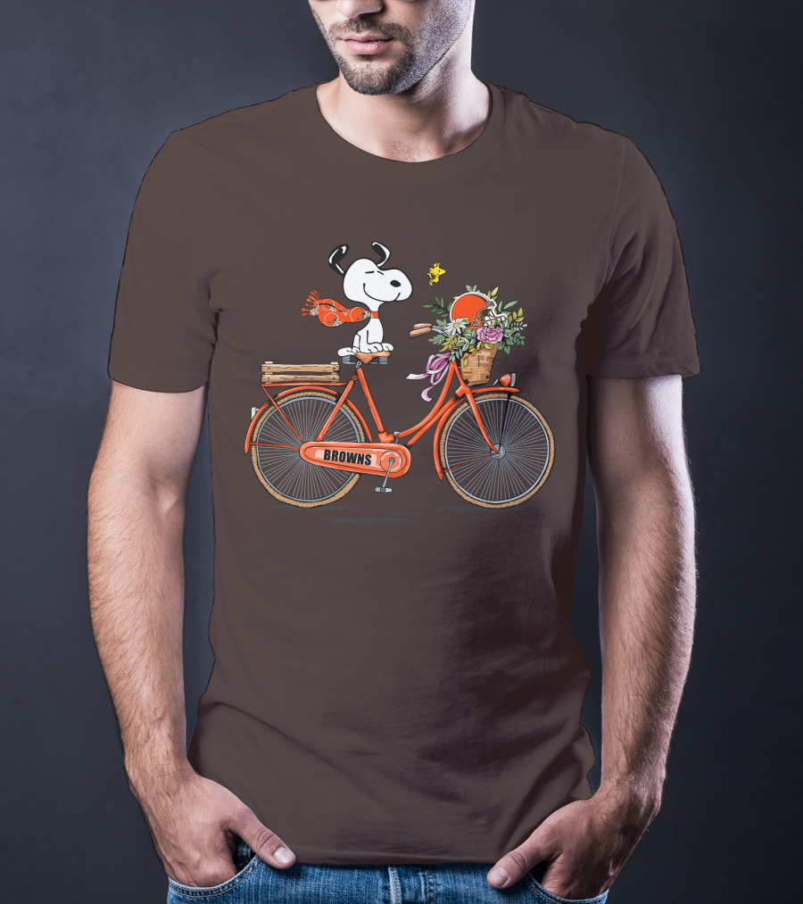 Cleveland Browns Snoopy Woodstock Flower Bicycle T-Shirt
