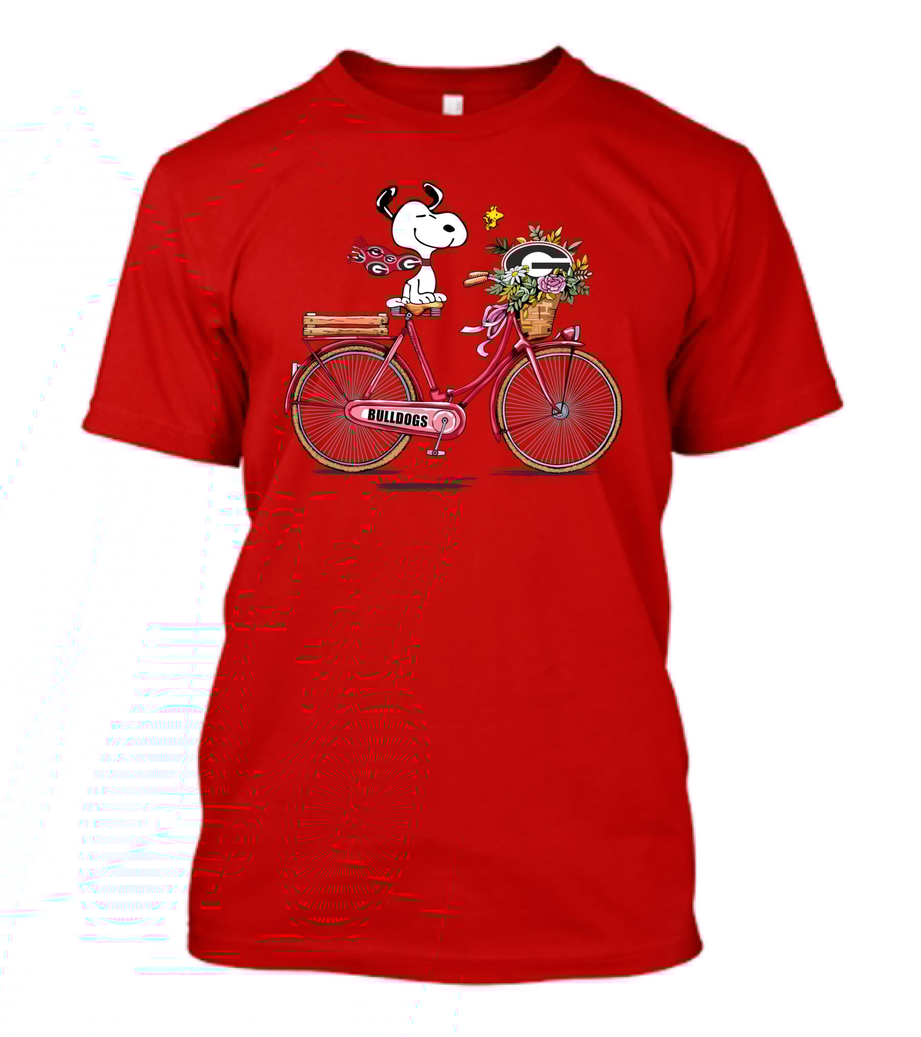 Georgia Bulldogs Snoopy Riding Bike With Flowers T-Shirt
